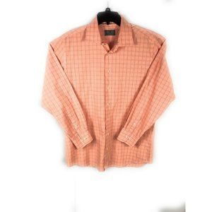 JB Workshop Men's 16.5 Button Up Long Sleeve Orange Blue Cotton Casual Shirt A5